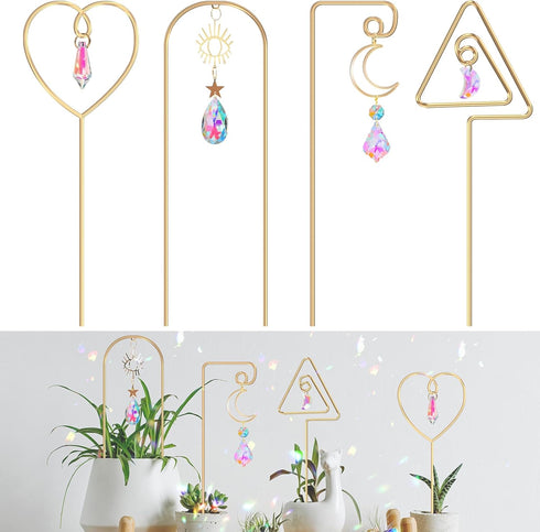 WellSign Small Trellis for Potted Plants Indoor with Colorful Crystal Sun Catcher,