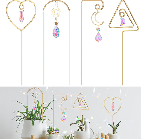 WellSign Small Trellis for Potted Plants Indoor with Colorful Crystal Sun Catcher,