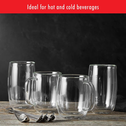 2-pc Set, 12-oz, 355ml, ZWILLING Sorrento Plus Double-Wall Glass Coffee Mug Clear