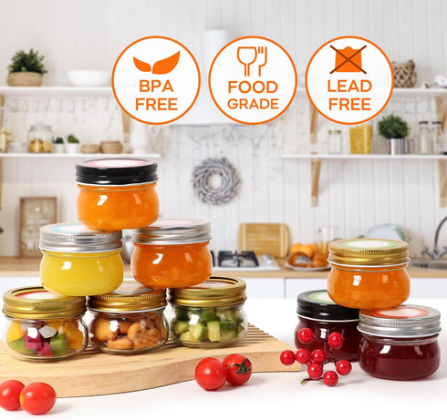 Mcupper 4 oz 24 Pack 30 Mason Jars With Gold Lids, Regular Mouth Canning Jars for Jam, Honey, Yogurt, Spices, Snacks