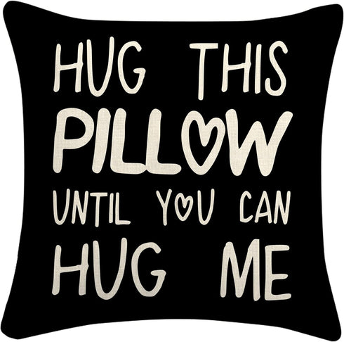 Sufamb Hug This Pillow Until You Can Hug Me, Throw Pillow Covers 18 x 18, Long Distance Relationship Gifts, Black