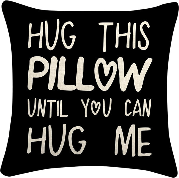 Sufamb Hug This Pillow Until You Can Hug Me, Throw Pillow Covers 18 x 18, Long Distance Relationship Gifts, Black