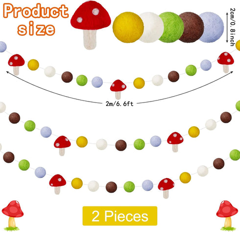 2 Summer 6.56 Tatuo Pcs Felt Mushroom Garlands Pom Pom Garland Banner Mushroom Classroom Decor Hanging Baby Shower