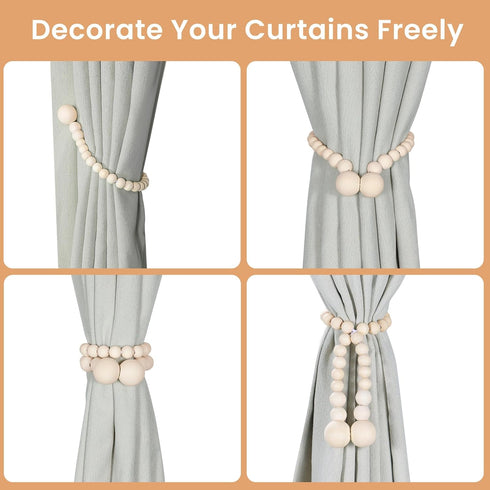 4 Pack, KLOGTSIND Magnetic Curtain Tiebacks, Curtain Tie Backs for Curtains Wood Bead Curtain Tiebacks, Curtain Holders