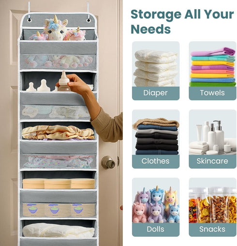 Andahoom 5 8 44lb Nursery,Closet, Sturdiness Over The Door Organizer, Shelves & Side Pockets,Anti Tilt Hanging Behind