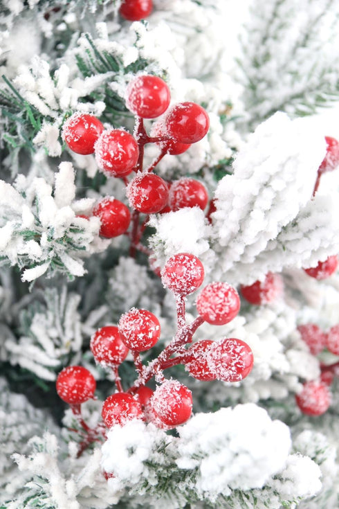 Feitore 30 Pack 8.9" Snow Frosted Red Berry Stems Holly Frosted Berry Picks Snowy Artificial Red Berries for Christmas