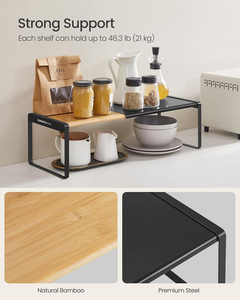 Counter UKCS051B01 SONGMICS HOME Spice Racks, Expandable Cupboard Shelf Orgnizers, Kitchen Shelves, Bamboo and Metal
