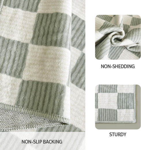 3' 5' Sage Green Washable Area Rug Checkered Large Living Room Rug Geometry Neutral Line Non-Slip Soft Bedroom Carpet