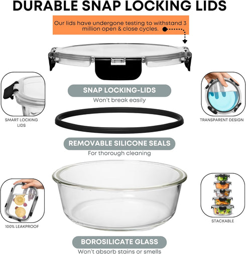 Razab 30 PC Glass Food Storage Containers with Lids, Reusable Airtight Meal Prep Containers for Lunch and Leftovers