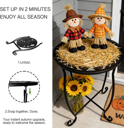 Kaesithar 2 Pack, 15" Outdoor Side Tables Height Tool-Free Metal Patio End Table with Monstera Pattern, Compact Space