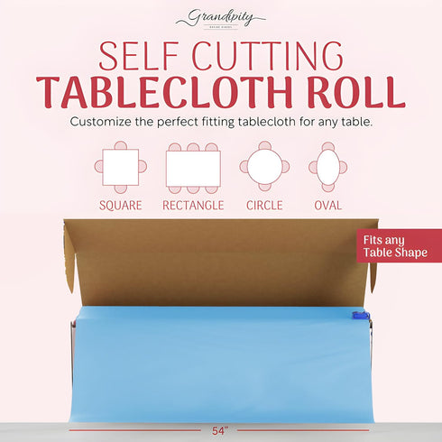 54in 100 Grandipity Plastic Tablecloth Roll - x Ft. Sky Blue Plastic Table Cloths for Parties Disposable with Cutter