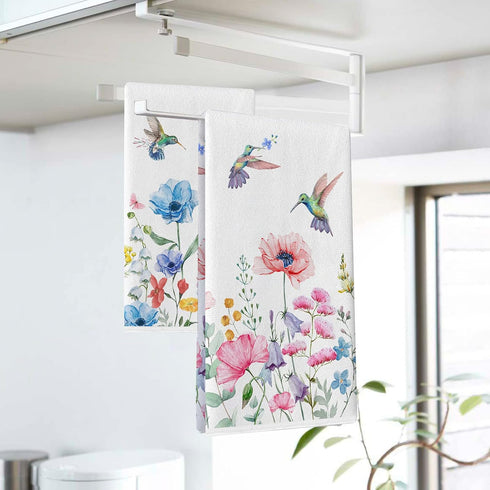 Summer Hummingbird Set 2, 18 26 Inch Seliem Anemone Flower Kitchen Dish Towel of Wild Floral Ultra Absorbent Hand