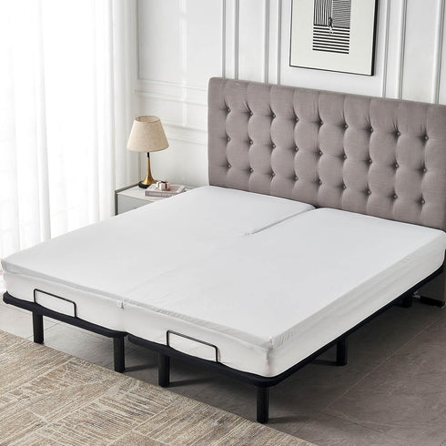 Waterproof Split Top King Mattress Protector, Fitted Sheet Style with Elastic Deep Pocket for Adjustable Bed