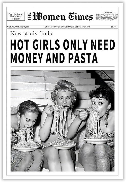 Generic Vintage Women Times Newspaper Canvas Wall Art Black and White Aesthetic Poster