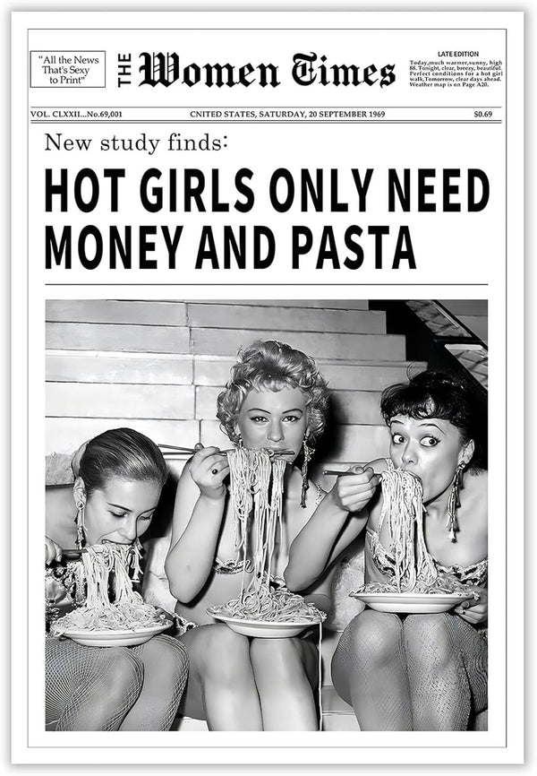 Generic Vintage Women Times Newspaper Canvas Wall Art Black and White Aesthetic Poster