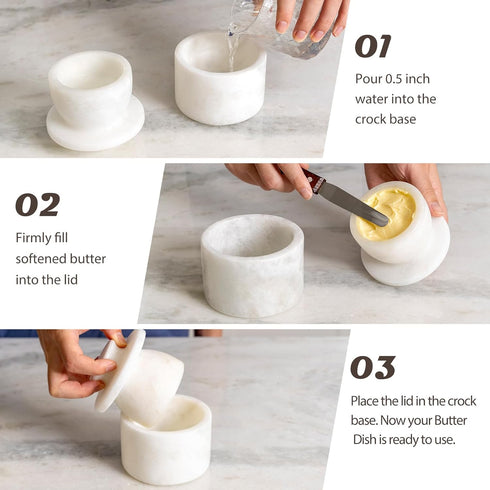 Counter Koville White Marble Butter Keeper Handmade French Butter Holder For Kitchen Decor, Stone Butter Dish Butter