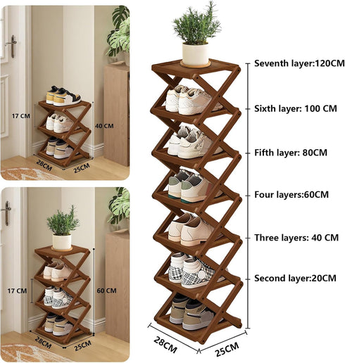 Closet, 3 YYW Shoe Rack, Foldable Bamboo Shoes Shelf, Freestanding Shoe Storage Organiser for Entryway, Bedroom