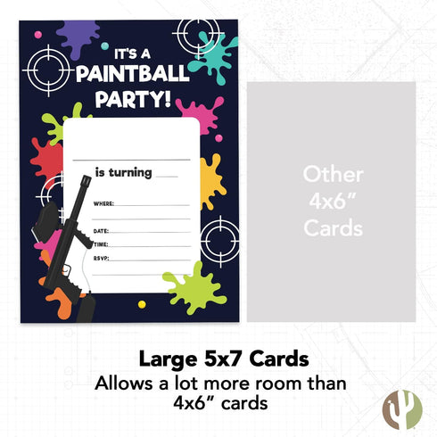 Desert Cactus Paintball Happy Birthday Invitations Style 2 Invite Cards (10 Count) with Envelopes for Kids Party