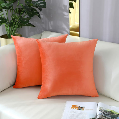mixeoo Comfy Peach Coral Throw Pillow Covers - Set of 2 Decorative Velvet Cushion Cases for Sofa, 18 x 18 Inch