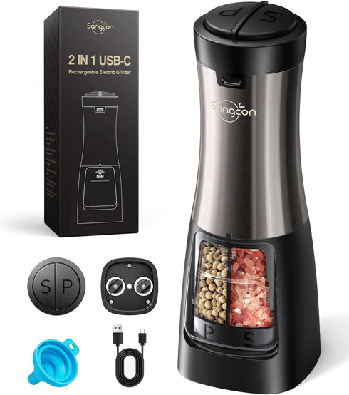 Sangcon Electric Salt and Pepper Grinder Set Shakers 2 IN 1 -