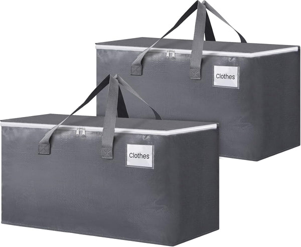 BlissTotes Large Moving Boxes with Zippers & Handles, Heavy Duty Totes for Storage Bags, 76L, 2 Pack