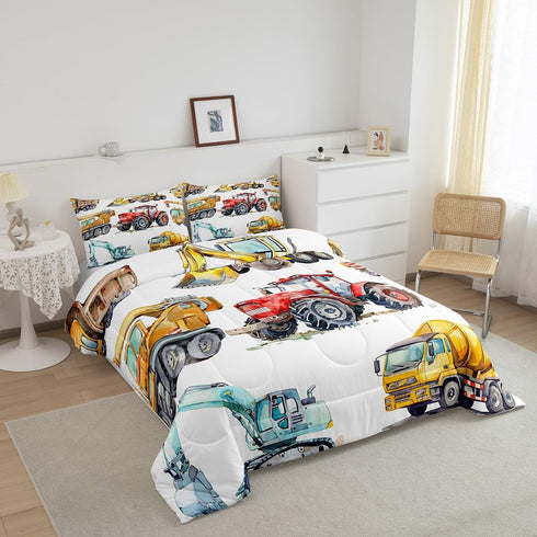 Set Set Erosebridal Kids Excavator Comforter Twin Size, Retro Truck Down Comforter for Boys Girls Teens, Tractor