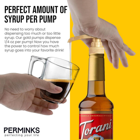 6 Pack Coffee Syrup Pump Dispenser (Gold) - Compatible with Torani, Davinci, and Skinny Syrup Bottles