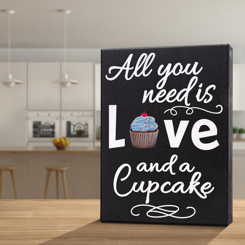 JennyGems All You Need is Love and a Cupcake Wooden Sign - Bakery Signage and Decor Gift for Cupcake Lovers, Made in USA