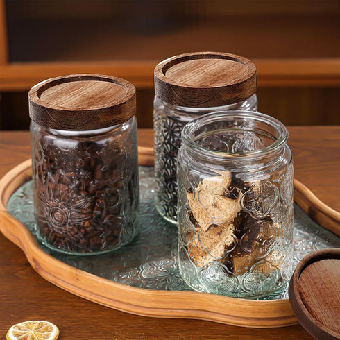 LYXFZQ 34 OZ Counter Vintage Glass Jar with Lid, Airtight Food Storage Canisters with Bamboo for Kitchen Pantry, Ideal
