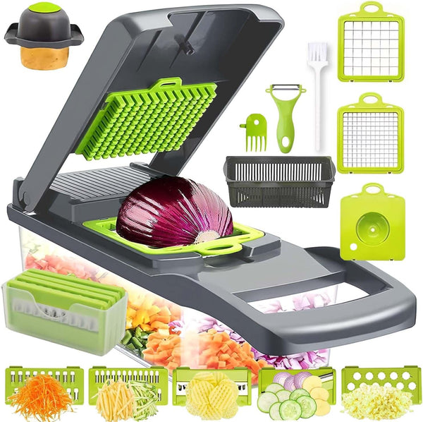 Vegetable Chopper, 17 in 1 Kitchen Gadgets Accessories, Food Salad Cutter, Mandolin, Veggie Chopper with Container