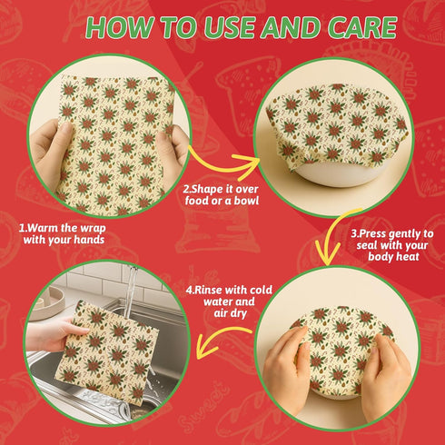 5PCS Set 2 3 Christmas Beeswax Bread Bags Reusable Bread Bags + Wax Paper Sheets,Eco-Friendly Beeswax Wraps