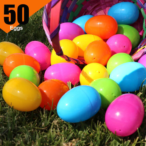 GiftExpress Plastic Bright Easter Egg Assortment - 50 Pcs for Easter Egg Hunt