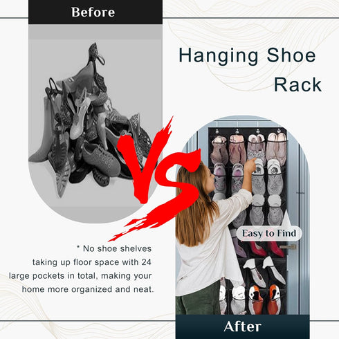 24 Closet Over the Door Shoe Organizer Extra Large Pockets Hanging Shoe Rack Holder for Storage Hanging Shoe Organizer