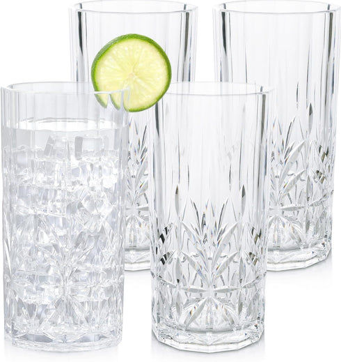 BELLAFORTE Shatterproof Tritan Plastic Tall Tumbler, Set of 4, 18oz Unbreakable Drinking Glasses for Parties, Clear