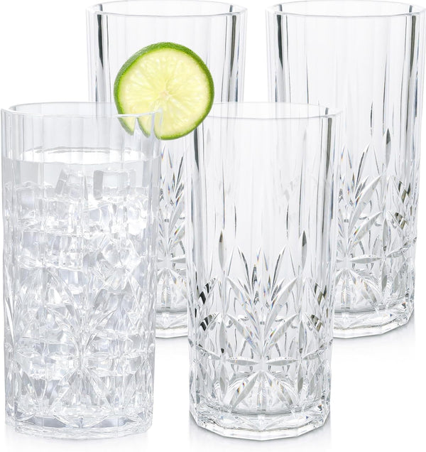 BELLAFORTE Shatterproof Tritan Plastic Tall Tumbler, Set of 4, 18oz Unbreakable Drinking Glasses for Parties, Clear