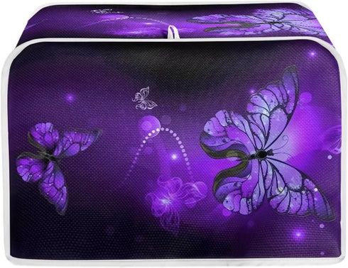 Purple Butterfly Print Toaster Cover 2 Slice Wide Slot, Lightweight Dust Protection Washable Appliance Bag