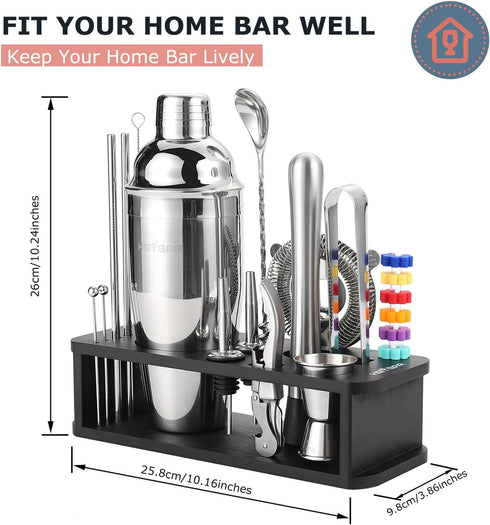 22-pc Set(24oz/700ml) Set Set 39-Recipe HMYBAR Cocktail Shaker | Mixology Bartender Kit | Bar Tool | Martini Making