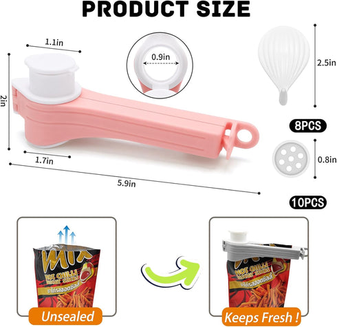 4pcs Bag Spout Clip,for Food,Snack Sealing Clips with Pour Spouts,Kitchen Chip Bag with Adhesive Hooks, for Cereal