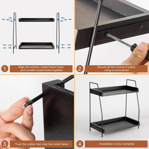 2-Tier Counter ANBOXIT Coffee Station Organizer, Wooden Kitchen Shelf - Black