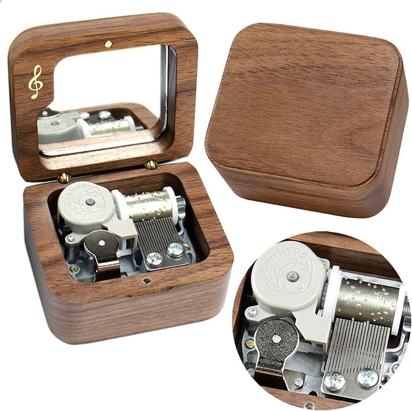 Sinzyo Grandfathers Clock Walnut Music Box Vintage Wood Carved Wind Up Musical Box