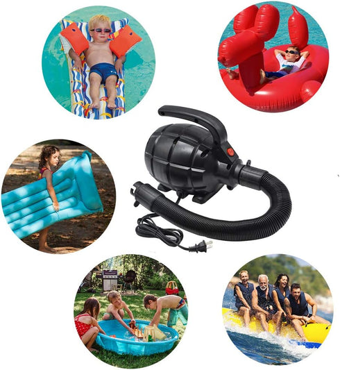 BOMPOW Electric Air Pump for Inflatables, AC (110V), 600W, 20L/min, Black, 4 Detachable Nozzles