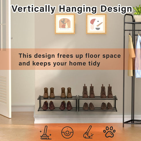 1 Pack, 25.9 Inch 6 Wall Mounted Shoe Organizer Wall Mounted Shoe Rack Holds Pairs, Space Saving Metal Wall Shoe Rack