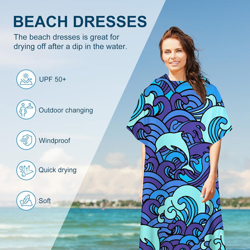 41x 35in Queenshin Surf Poncho Wearable Waves Towel Adult Hooded Beach Towel Microfiber Absorbent Quick Dry Changing