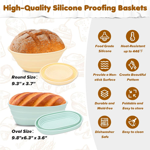 9" 10" 34oz HK Sourdough Starter Kit with Round & Oval Banneton Proofing Basket and Starter Jar - Beginner-Friendly