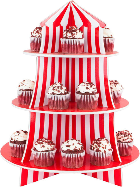 Super Z Outlet 3 Tier Cupcake Foam Stand with Circus Carnival Tent Design for Birthdays, Desserts, Decorations