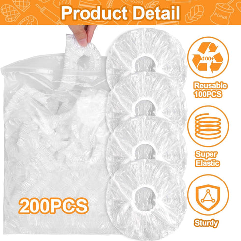 200PCS Bowl Covers for Bread Proofing, Reusable Elastic Sourdough Bread Baking Cover, Plastic Bowl Covers for Bread Rising, Stretchable Plastic Wrap for Storage Containers by Mity rain