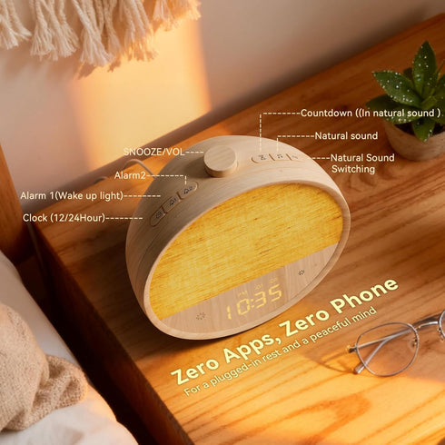 Dimmable Vivilumens Sunrise Alarm Clock with Sound Machine, Gentle Wake-Up Light, Dual Alarms for Heavy Sleepers