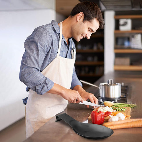 Stainless Steel Spoon Rest, 9.8 x 3.7 Inch - Spatula Ladle Holder, Brushed Finish, Dishwasher Safe (Black 1PC)