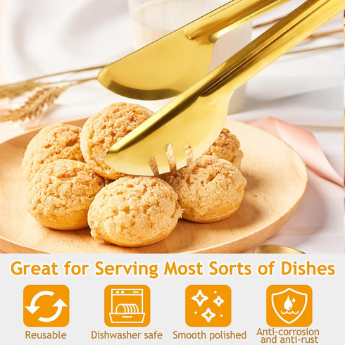 Gold Serving Utensils Set - 12 Pcs Stainless Steel with Slotted Spoons, Forks, Tongs, and Soup Ladle