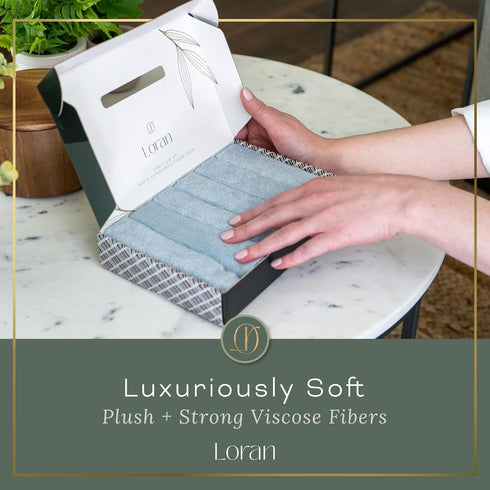 Set 6 10 10 100% Loran Sky Blue Washcloths of Soft Facial Cloths x Viscose Derived from Bamboo Spa-Like Feel Silky Face